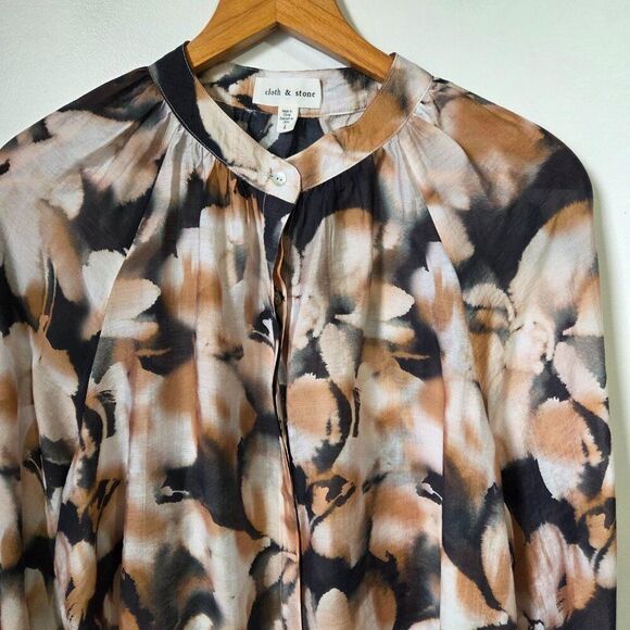NWOT CLOTH AND STONE PRINTED CHINESE COLLAR BUTTON DOWN TOP SIZE L - Picture 6 of 16